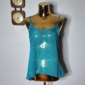 Teal Feather Print Women's Top